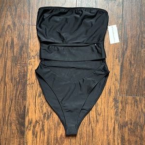 Celebrity Fashion Black Strapless Cut Out Bathing Suit